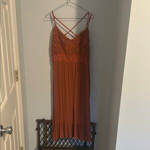 Maurices Orange Pleated Sundress Midi Wedding Guest